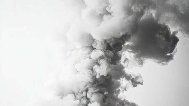 Realistic white and grey cloud resembling steam isolated against a white background creating a dramatic visual of white smoke textures