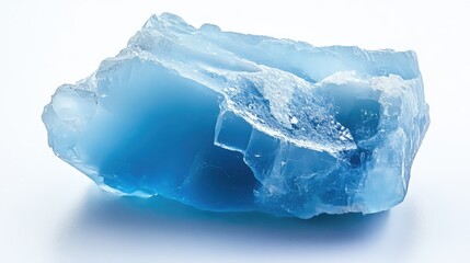 Obraz premium Blue Chalcedony Gemstone on White Background, Textured Natural Rock Formation with Soft Blue Hues, Elegant Mineral Display for Jewelry Concepts.