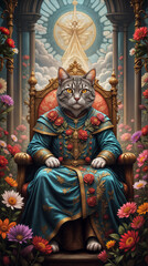 Obraz premium cat king and flowers 