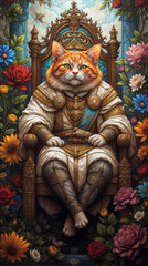 Obraz premium cat king and flowers