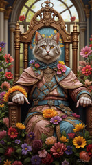 Obraz premium cat king and flowers