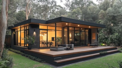 A spacious, stylish wooden house designed in a Scandinavian architectural style, located near Wilsons Promontory, South Australia