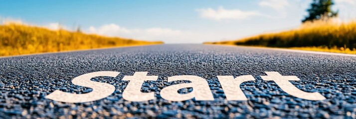  an empty road with the word Start written on it on sunny day