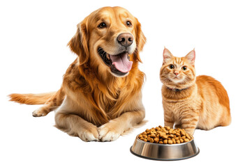 PNG Golden retriever dog and an orange cat pets feeding animal.