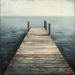 Fototapeta premium Solitude on the Wooden Dock: A Serene Landscape