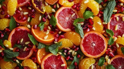 A vibrant and refreshing salad filled with pomegranate, oranges, grapefruit, persimmons, pine nuts