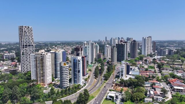 Curitiba Skyline At Curitiba In Parana Brazil. Highrise Building Scenery. Downtown City. Cityscape Background. Curitiba Skyline At Curitiba In Parana Brazil. Touristic Neighborhood. Parana Brazil.