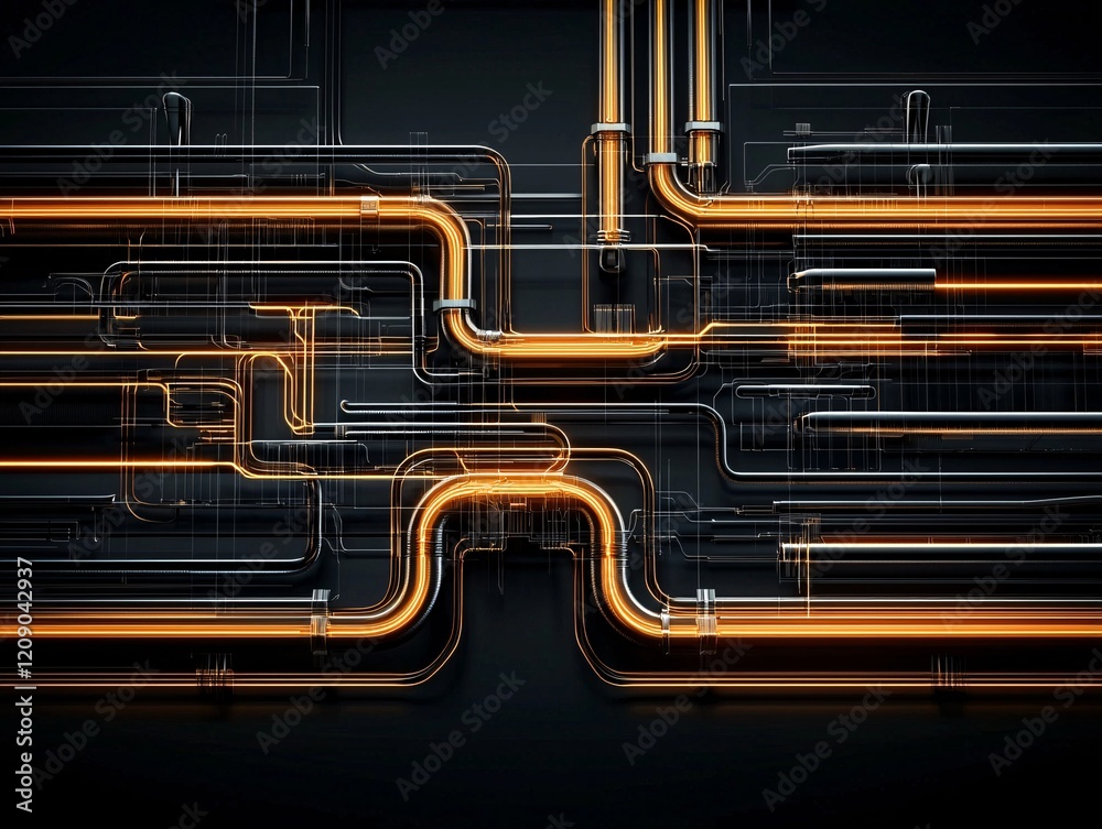 Poster an abstract illustration of interconnected nodes and circuits, representing the processing and flow 