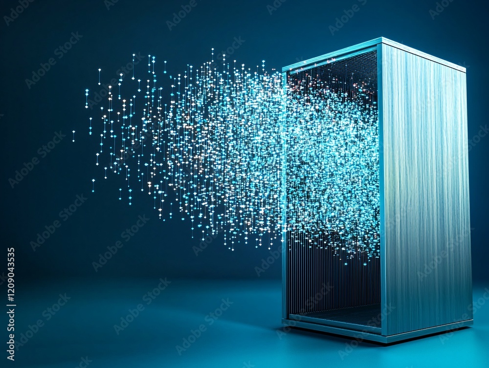 Poster a graphic image of a file cabinet transitioning into a digital storage cloud, representing modern do