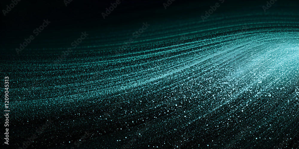 Poster teal abstract flow: a mesmerizing abstract image featuring a dynamic teal wave of light particles, c