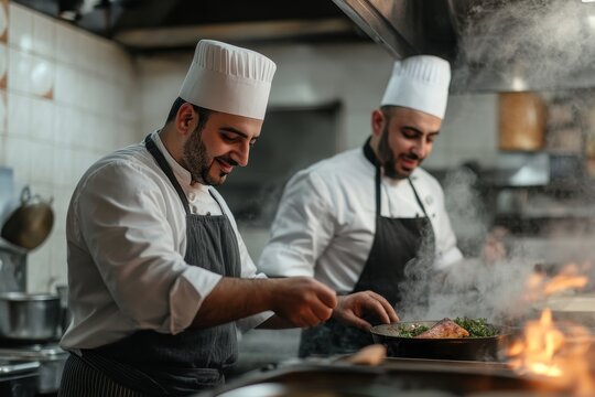 Professional chefs working at restaurant kitchen, Generative AI