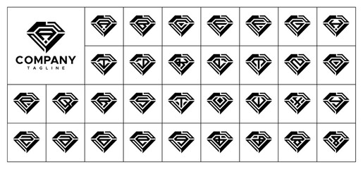 Diamond jewelry initial letter A-Z logo set
