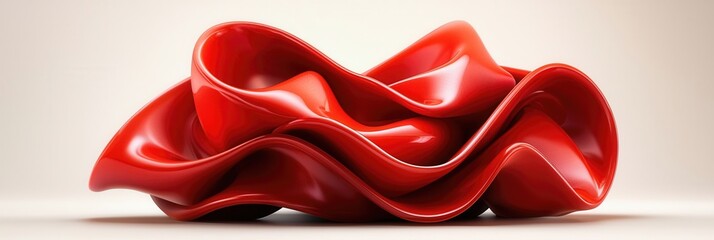 A vibrant, red sculpture featuring flowing, wavy forms that create an artistic and modern aesthetic.