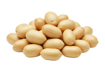 A pile of peeled peanuts with smooth shells, isolated on white background