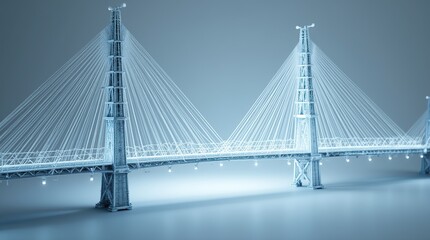 Fototapeta premium Futuristic Suspension Bridge Illustrated as a Three-Dimensional Wireframe Render
