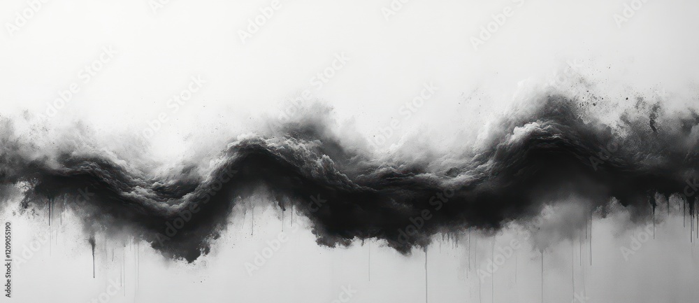 Poster Abstract Watercolor Painting in Black and White with Cloudy Texture and Soft Gradient Background