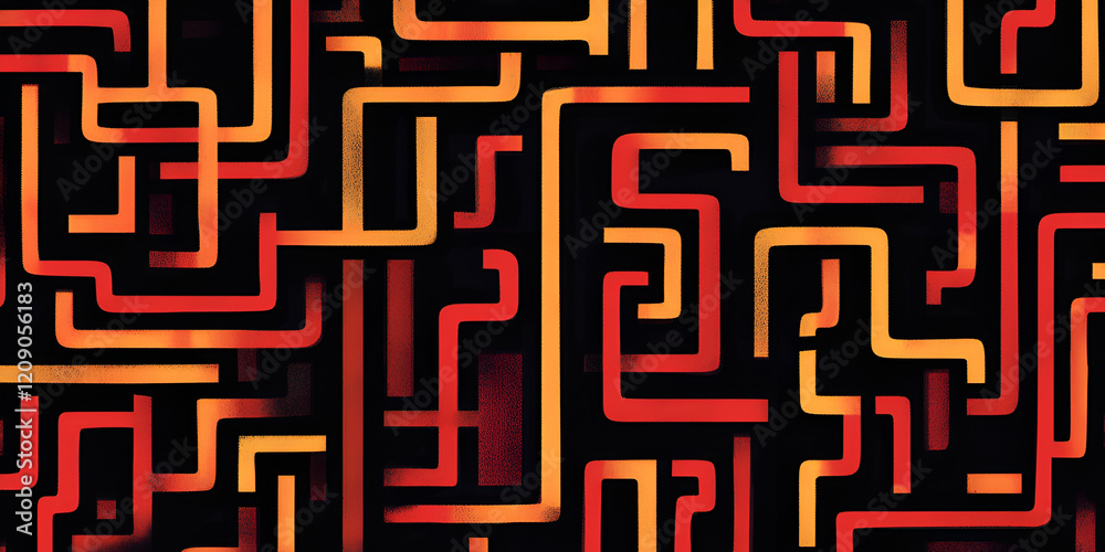 Poster abstract intertwined lines: a captivating abstract design with vibrant red and yellow lines intertwi