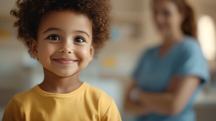 Health Cardio Disease Vaccination A young child getting vaccinated with a brave smile in a brightly lit clinic with friendly nurses with realistic digital art style elements