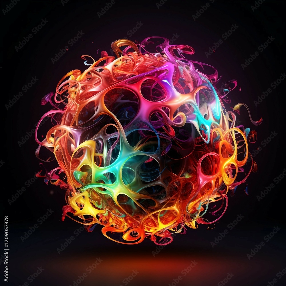 Wall mural Abstract Image of a Colorful Glowing Ball on a Dark Surface 