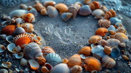 Fototapeta premium A friendship message written on beach sand surrounded by seashells and pebbles.