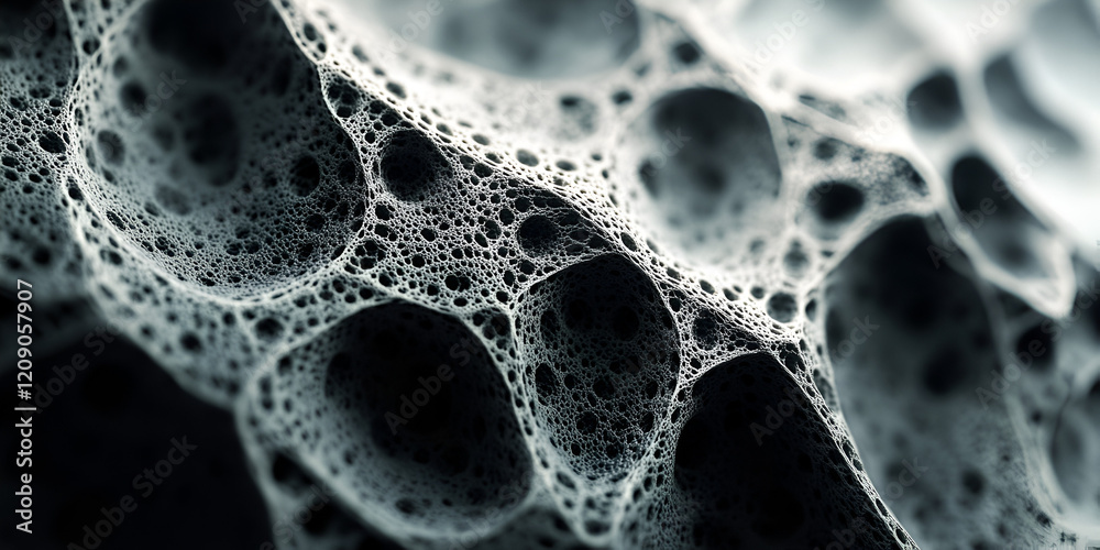 Poster abstract cellular structure: a close-up, abstract image of a textured surface with intricate, honeyc