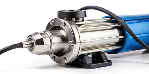 Obraz premium Close-up of Electric Well Pump with Black Tip on White Background - Stock Photo