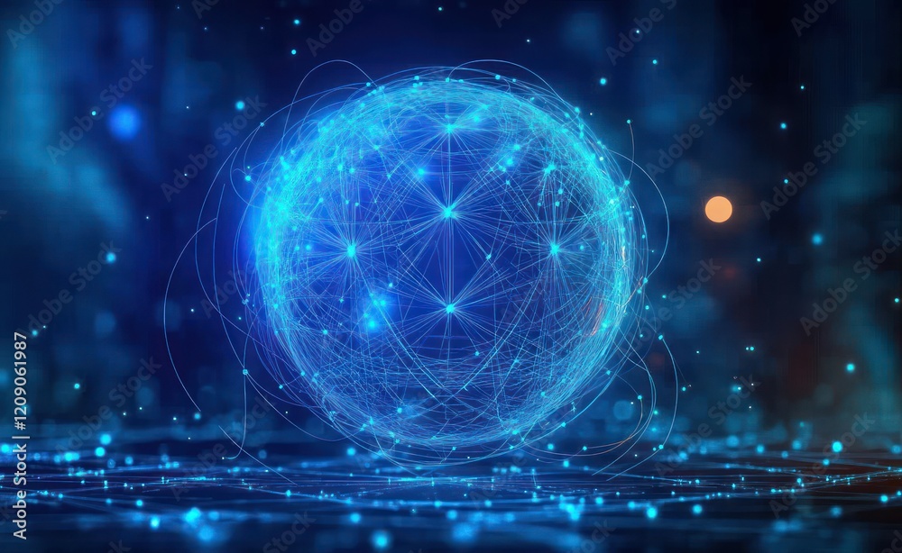 Poster futuristic cyber network visualization 3d digital art of big data flow and connection