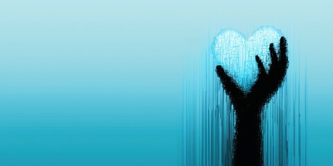 Illuminated holographic heart bubble from a high-tech glove futuristic love manifestation in a digital space