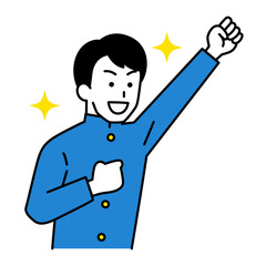 ガッツポーズで喜ぶ男子学生