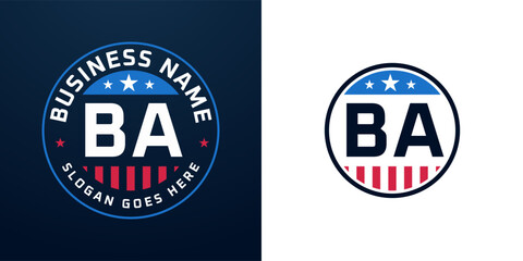 Patriotic BA Logo Design. Letter BA Logo with American Flag and Star, Patriotic Design