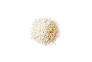 Closeup of a pile of organic basmati rice isolated on a transparent background with shadow from...