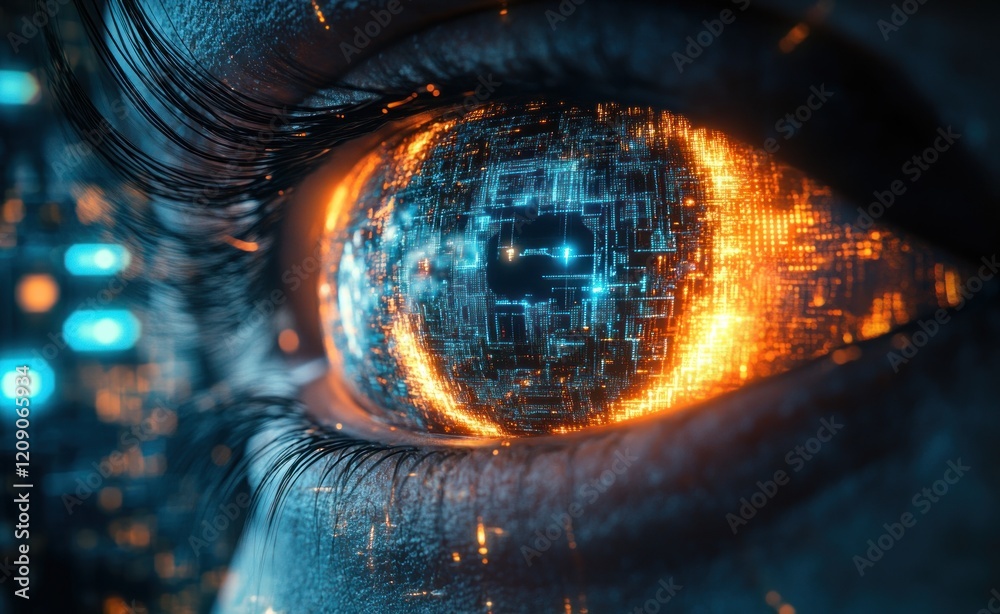 Aufkleber futuristic digital earth communication network with cybernetic eye and circuit patterns