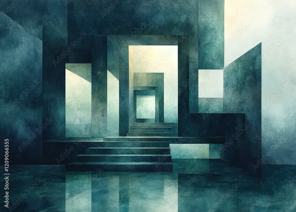 Aufkleber Abstract Background of Geometric Shapes in Soft Pastel Blue and Green with Textured Triangle and Fun Modern Design