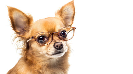 Obraz premium A Brainy Chihuahua: A portrait of a cute chihuahua wearing glasses, capturing the intelligent and inquisitive gaze of this tiny dog. 