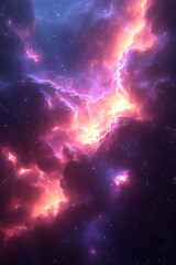 Cosmic clouds with vibrant, glowing nebulae.