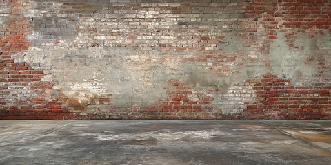 Ein leerer Loft-Raum mit einer Backsteinmauer bietet eine minimalistische und industrielle Kulisse und reichlich Platz für kreative und generative Designkonzepte Hintergrund Fotostudio