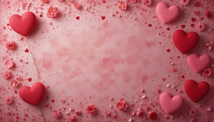 Valentine hearts romantic background design with red and pink patterns
