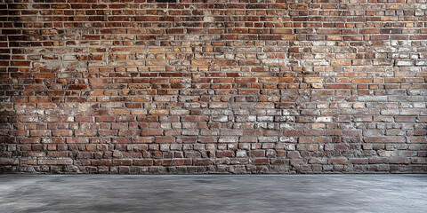 Ein leerer Loft-Raum mit einer Backsteinmauer bietet eine minimalistische und industrielle Kulisse und reichlich Platz f&uuml;r kreative und generative Designkonzepte Hintergrund Fotostudio