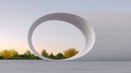 A large white circular object rests on the ground, possibly a disc or a platform, standing out against the surrounding environment.