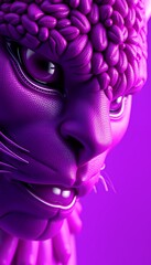 Close-up Portrait of a Purple, Textured Fantasy Creature with Intense Eyes, a Digital 3D Rendering