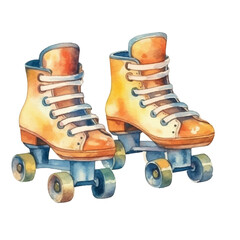 watercolors A pair of vintage roller skates isolated illustration