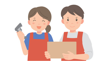 物流センターで働く笑顔の男女