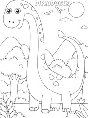 Cute coloring book with dinosaur