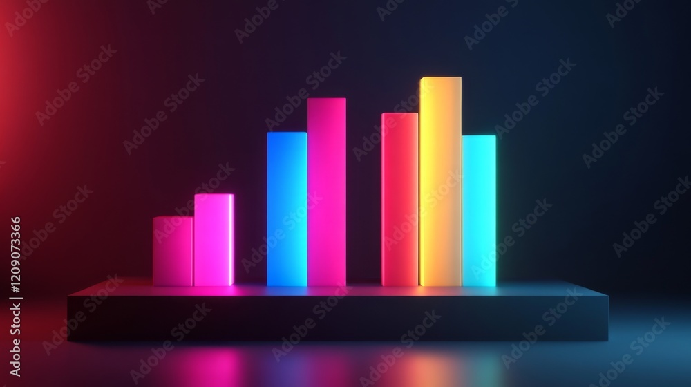 Aufkleber a d financial bar chart with sleek, glowing bars rising dramatically against a dark backdrop, with s