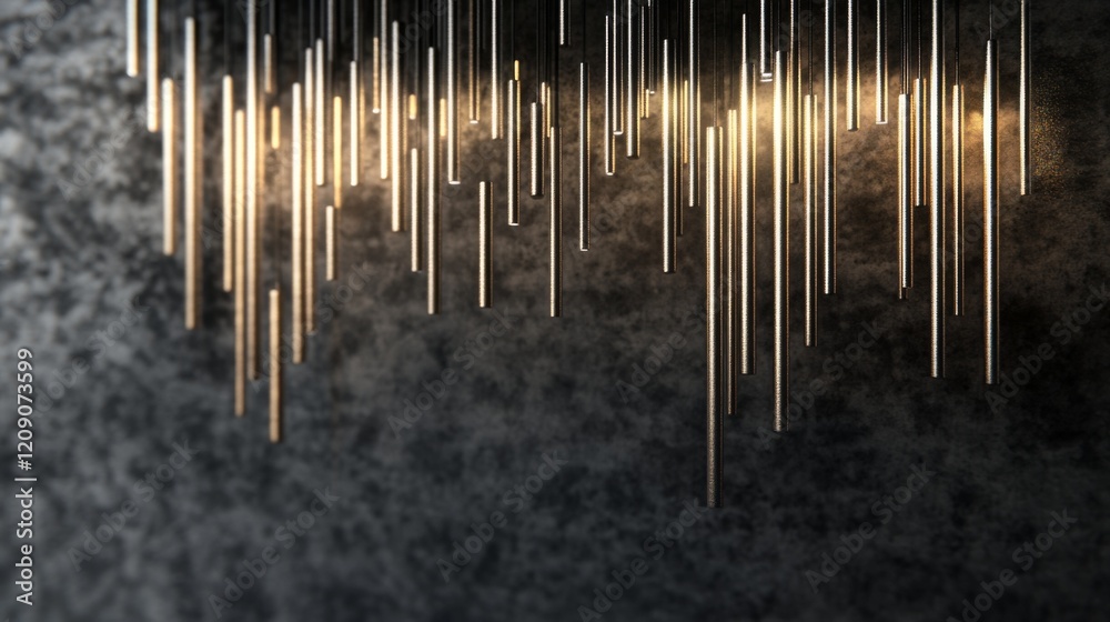 Poster a d financial graph with rising bars and an upward trending line chart, with metallic textures and s
