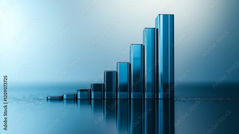 Aufkleber a d stacked bar chart with metallic bars in ascending order, placed on a reflective surface, highlig