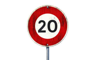 20 km of a circular speed limit sign on transparent or white background