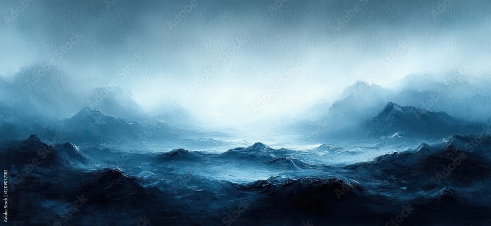 Poster soft blue abstract background with pastel border and white center in impressionist style