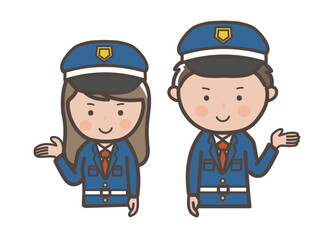 案内や説明をする男女警備員の上半身イラスト