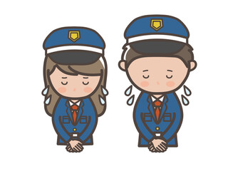 大汗をかいて謝る男女警備員の上半身イラスト